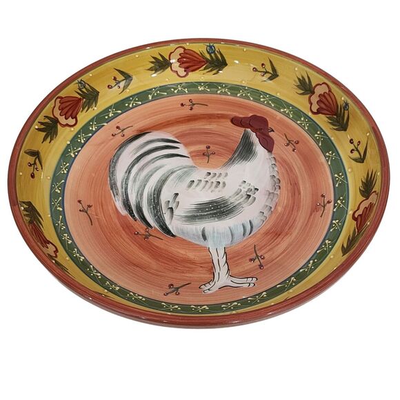 Jay Import Co‎ Farmhouse Hand Painted Rooster Ceramic Serving Bowl Multi 12.5in - Picture 15 of 16